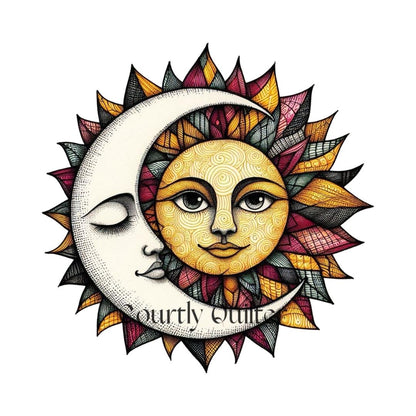 Courtly Quilter decorative sun and moon, multicolor and white