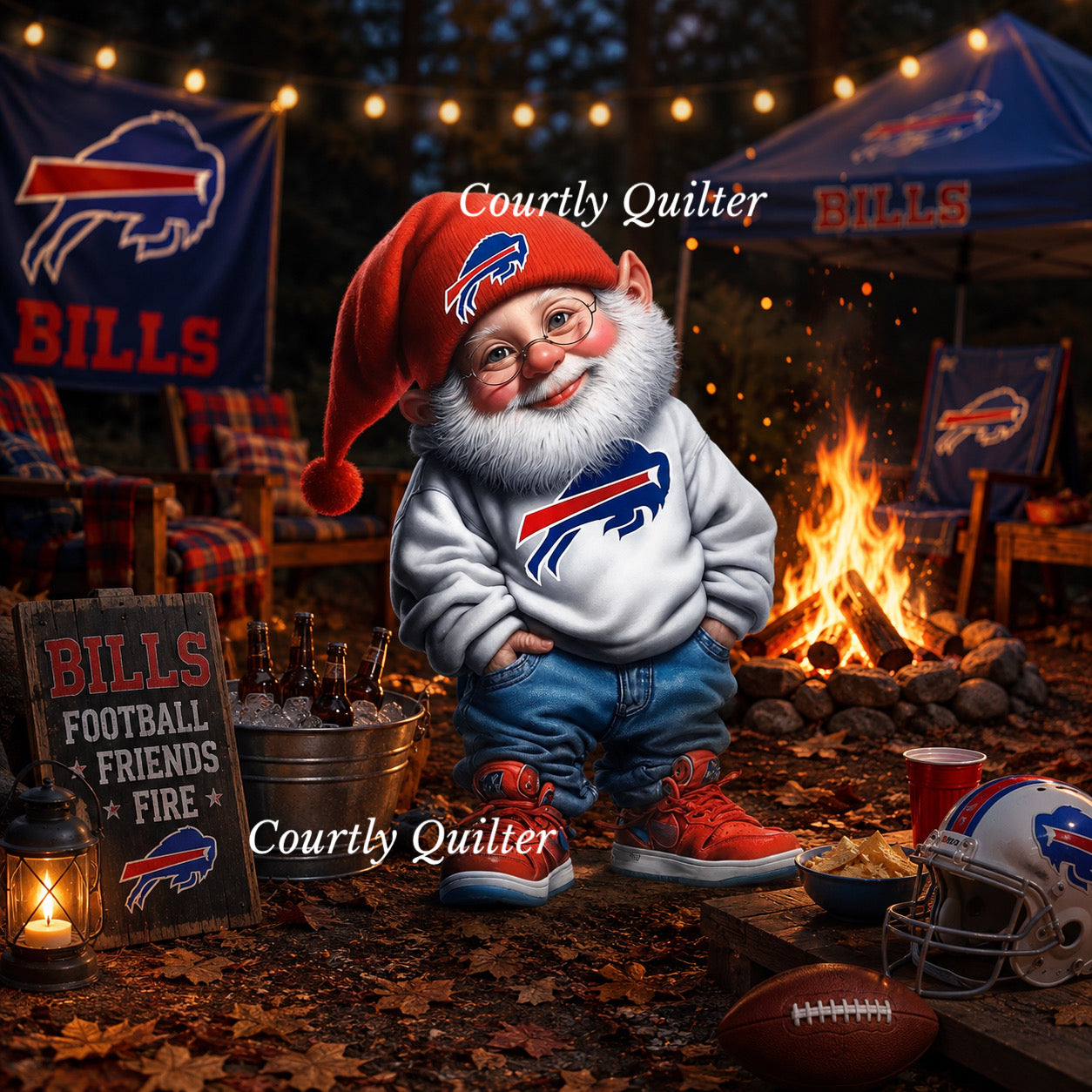 Buffalo Bills football gnome - camp fire