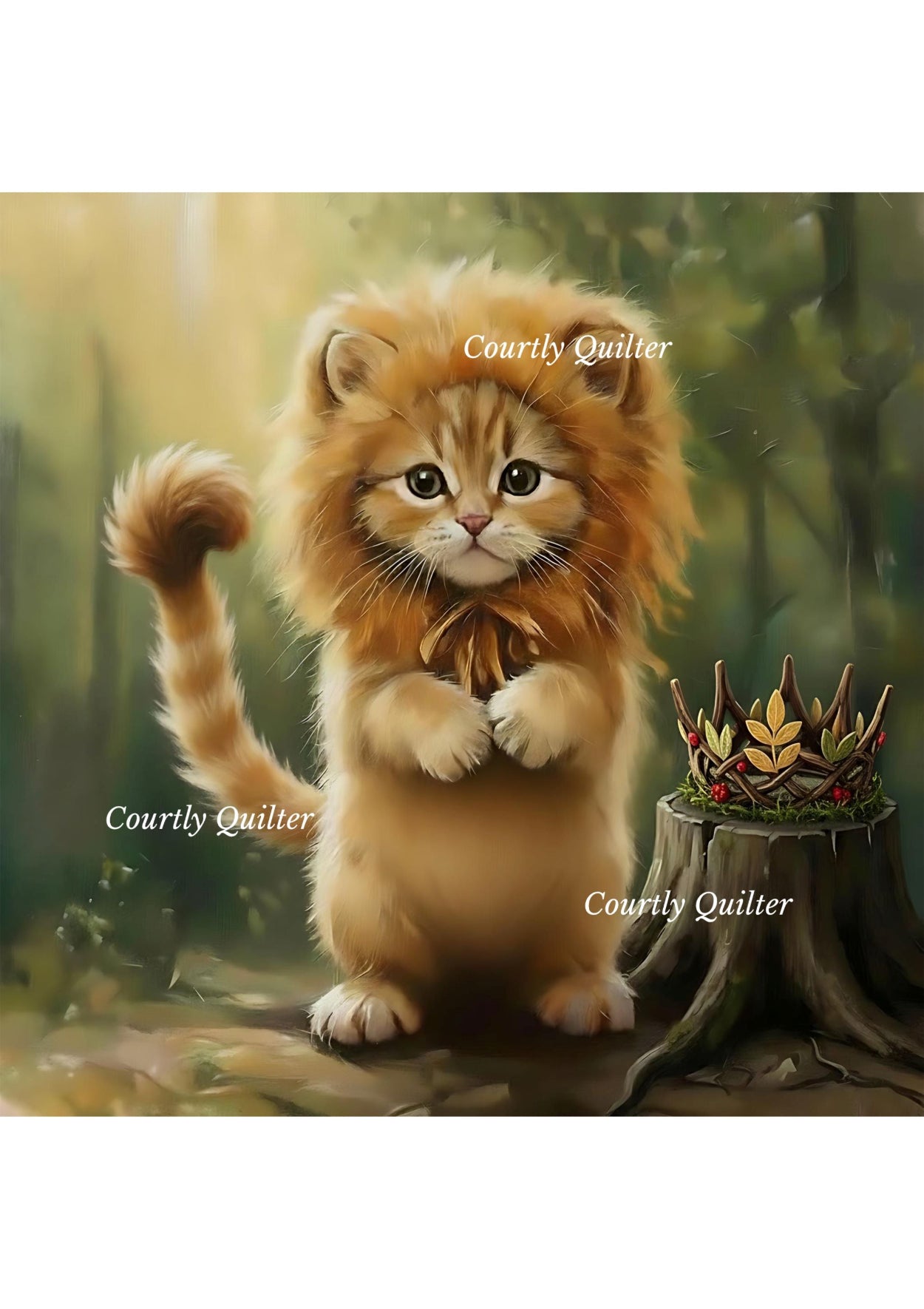 Wizard of Oz kitten portraying the cowardly lion, Courtly Quilter