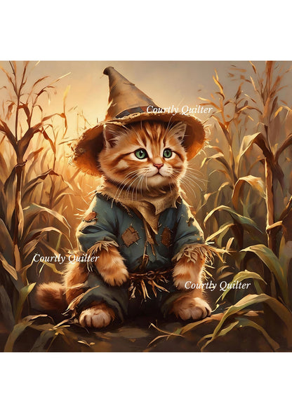 Wizard of Oz kitten portraying the scarecrow without a brain, Courtly Quilter