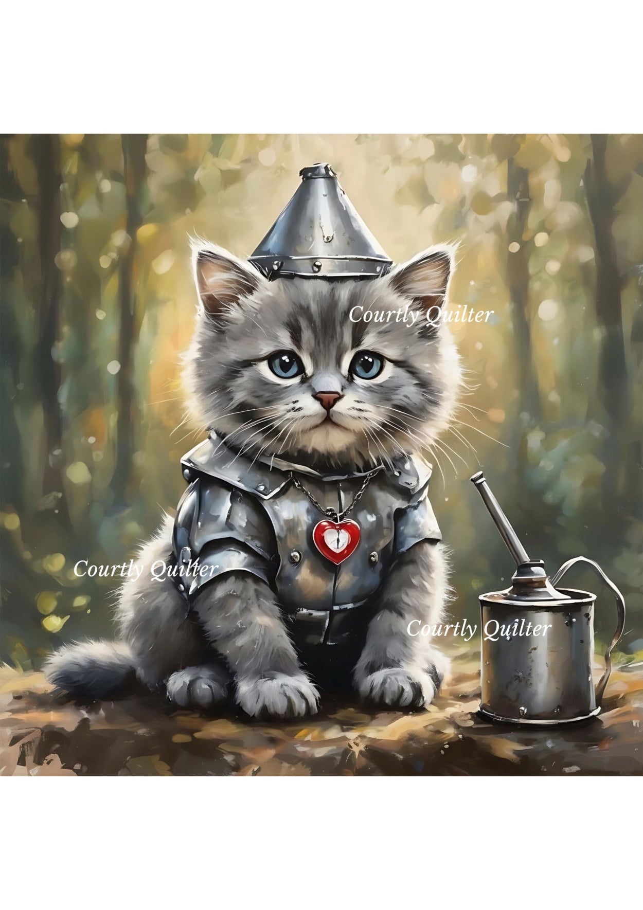 Wizard of Oz kitten portraying the tin man, Courtly Quilter