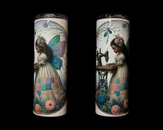 Courtly Quilter black sewing fairy and vintage sewing machine